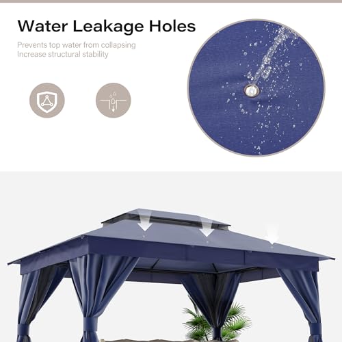 10'x13' Heavy Duty Outdoor Patio Gazebo with Double Roofs, Mosquito Nets and Privacy Screens J993