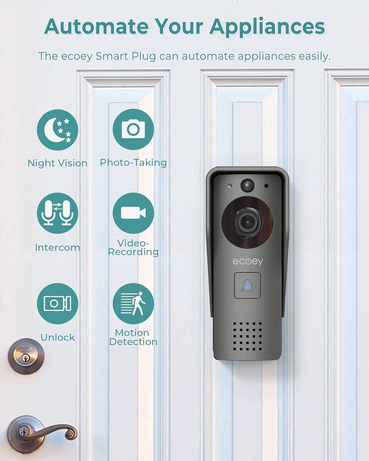 Video Doorbell Camera with Two-Way Audio, 1080P HD, PIR Motion Detection, Solar Energy K12250