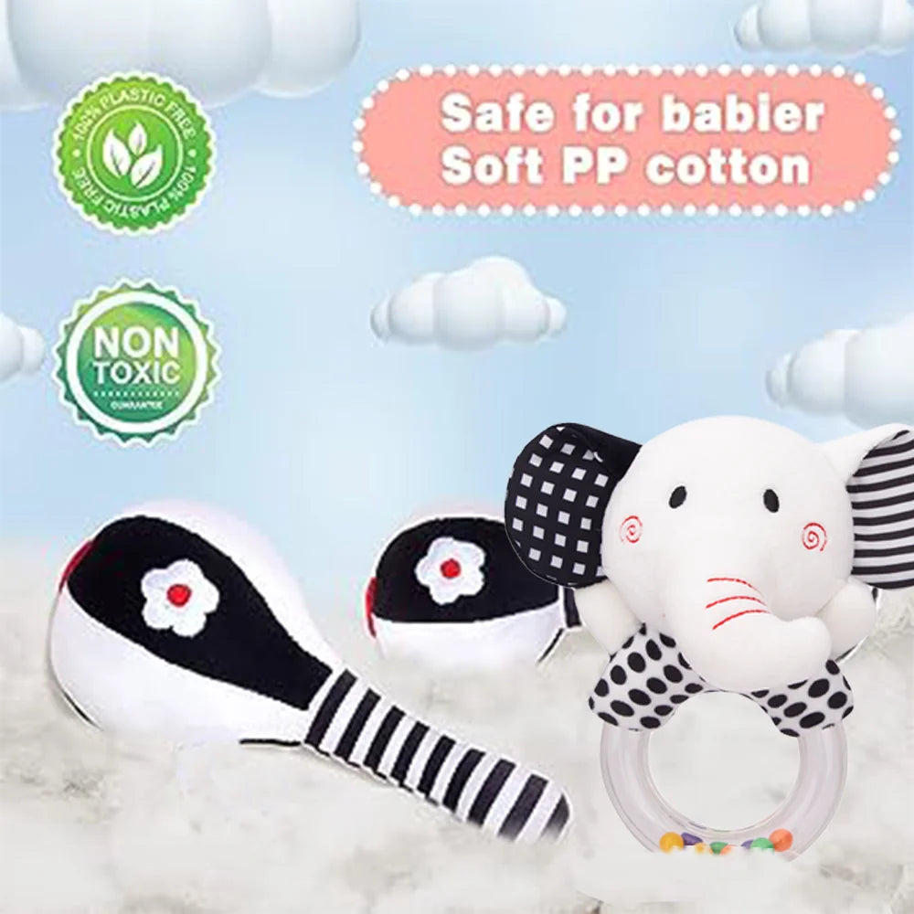 3Pcs Black & White Baby Rattles Set O948034