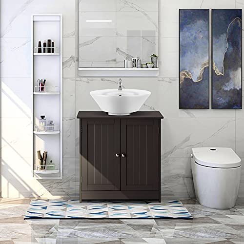 Pedestal Under Sink Storage Bathroom Vanity with 2 Doors Bathroom Cabinet 23 5/8" x 11 7/16" x 23 5/8" (Espresso) K402021