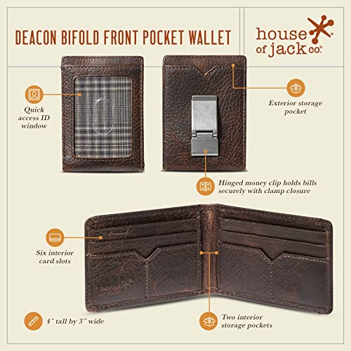 Full Grain Leather Bifold Money Clip Wallet V593240