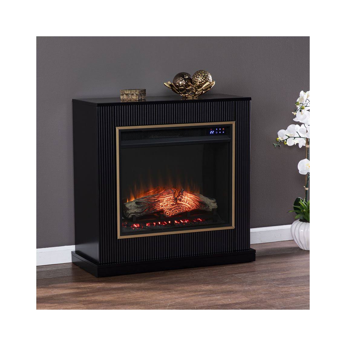 Contemporary Wood Electric Fireplace in Black F157