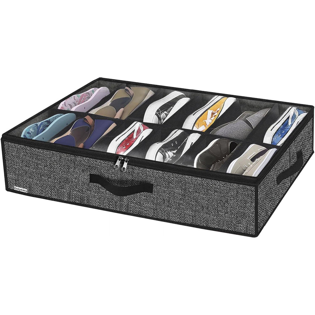 Black Foldable Underbed Shoe Storage Organizer with Clear Window X534