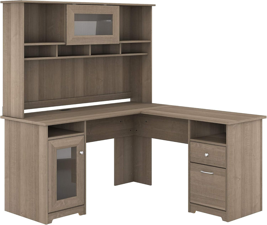 White L Shaped Computer Desk with Hutch E879