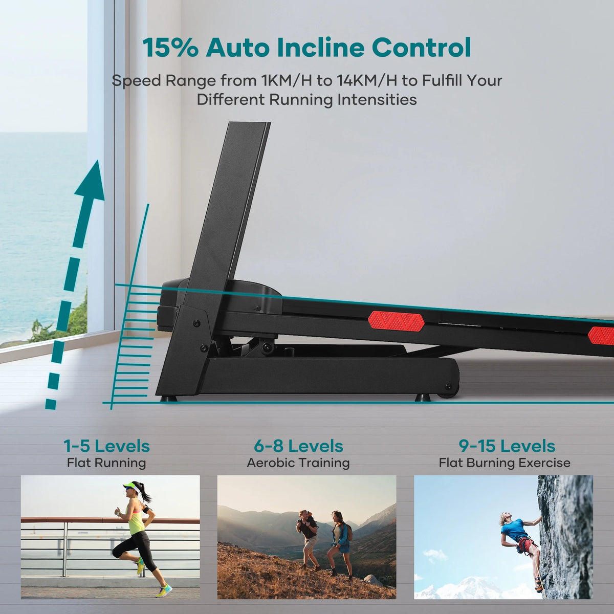 17 Wide Electric Folding Treadmill with Auto Incline J337537