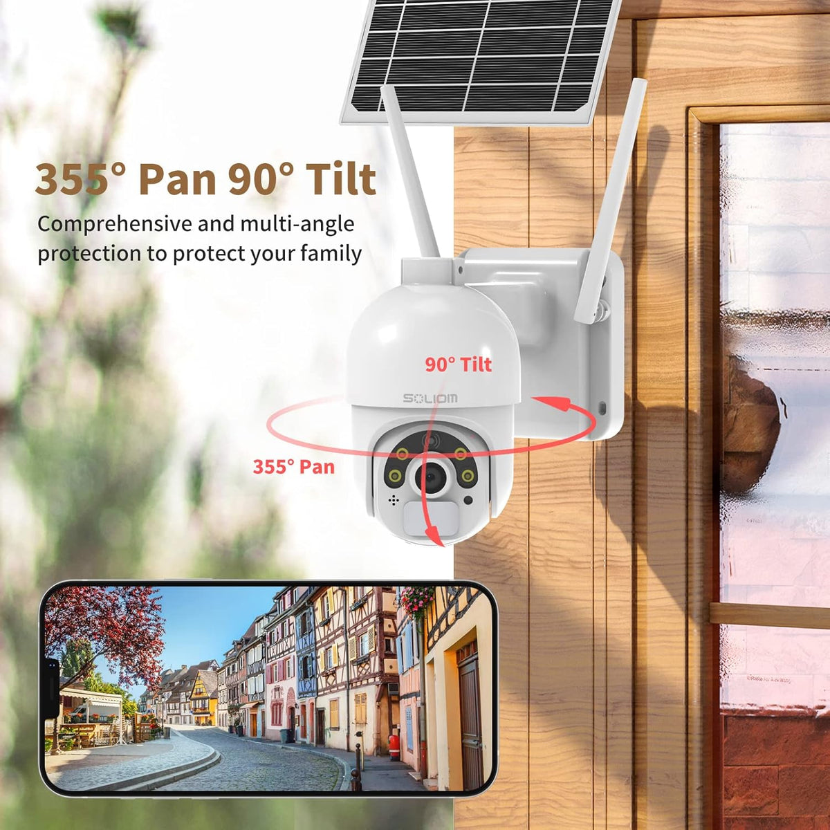 Solar Security Camera Outdoor Wireless Battery Powered with Spotlight Color Night Vision and PIR Motion Detection V1832