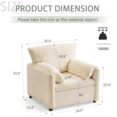 Corduroy Single Sofa Chair with Side Pocket Oversized Armchair (Beige) K108