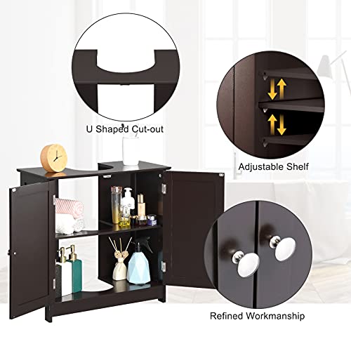 Pedestal Under Sink Storage Bathroom Vanity with 2 Doors Bathroom Cabinet 23 5/8" x 11 7/16" x 23 5/8" (Espresso) K402021