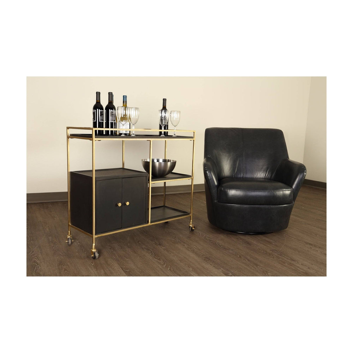Black 3 Shelf 2 Door Cabinet Bar Cart G6300