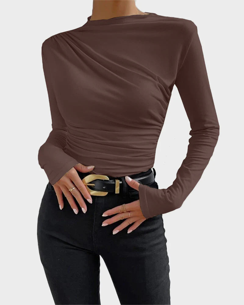 Slim Fit Ruched High-Neck T-Shirt Top S396