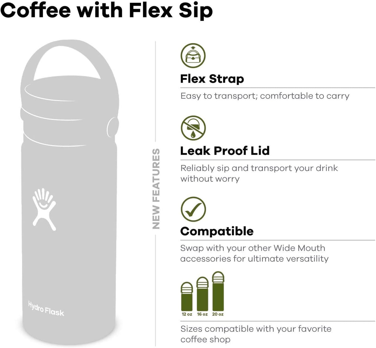 16 oz Wide Mouth Bottle with Flex Sip Lid Olive D3874