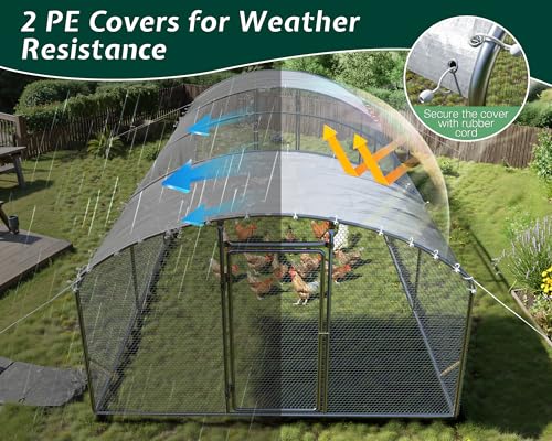 9x25.3x6.4 FT Large Walk-in Chicken Coop with Dome Roof, PE Cover & Wire Mesh H2770