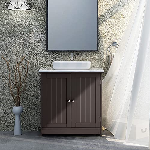 Pedestal Under Sink Storage Bathroom Vanity with 2 Doors Bathroom Cabinet 23 5/8" x 11 7/16" x 23 5/8" (Espresso) K402021
