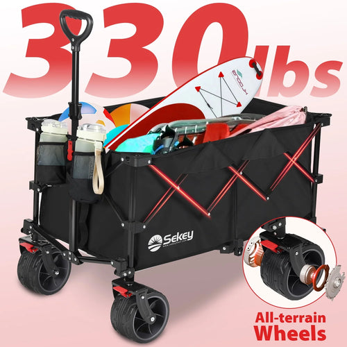 200L Heavy Duty Foldable Wagon with All-Terrain Wheels, Black T102257