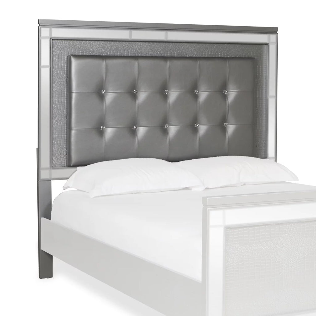 Gray Faux Crystal Tufted Fabric Twin Headboard with LED Trim J185