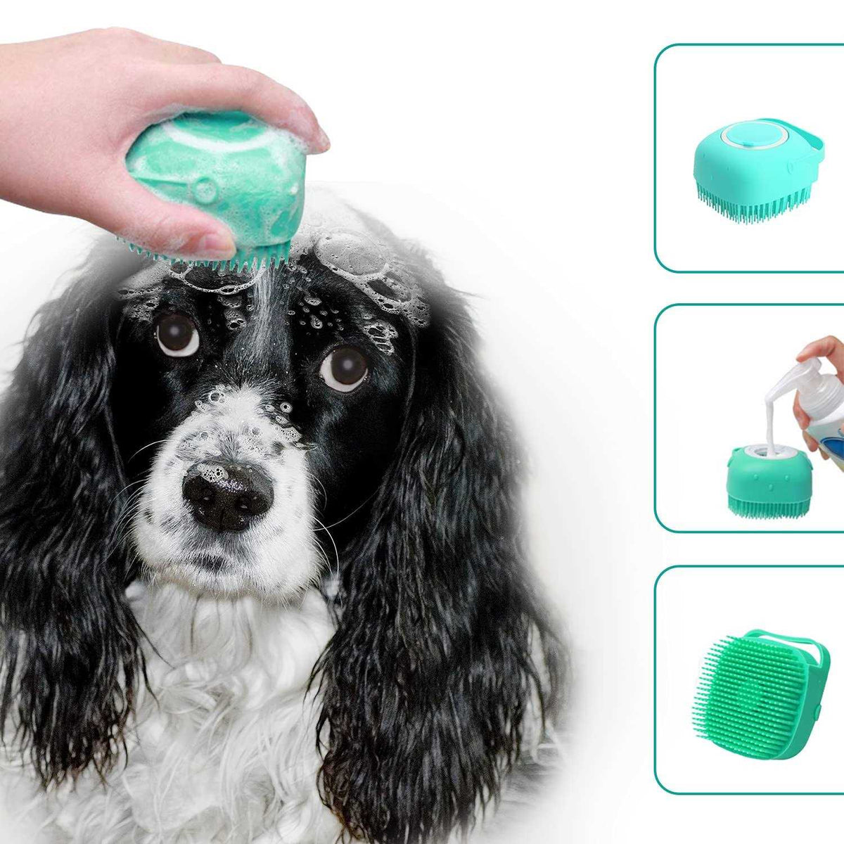 Pet Grooming Bath Massage Brush with Soap and Shampoo Dispenser O40617