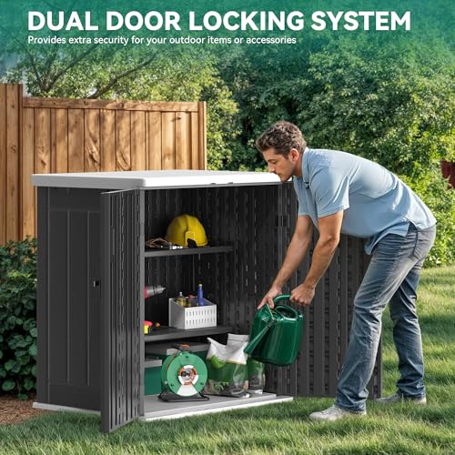 Outdoor Storage Cabinet with 2 Shelves, Waterproof Resin Lockable 15 cu. ft. Storage Shed, Dark Gray D531