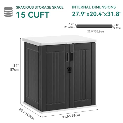 Outdoor Storage Cabinet with 2 Shelves, Waterproof Resin Lockable 15 cu. ft. Storage Shed, Dark Gray D531