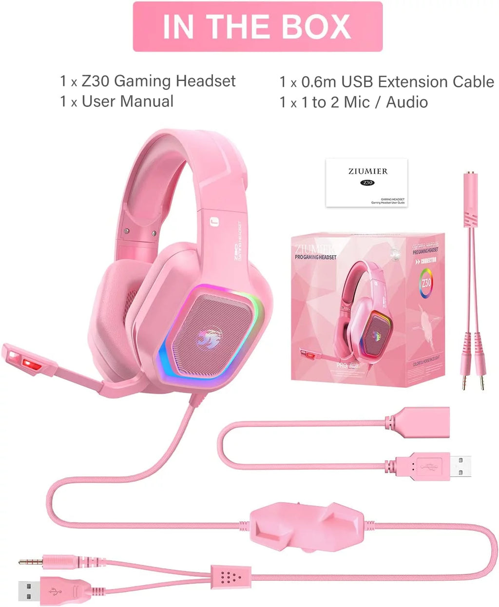 Pink Wired Over-Ear Gaming Headset with Noise Canceling Microphone X12616