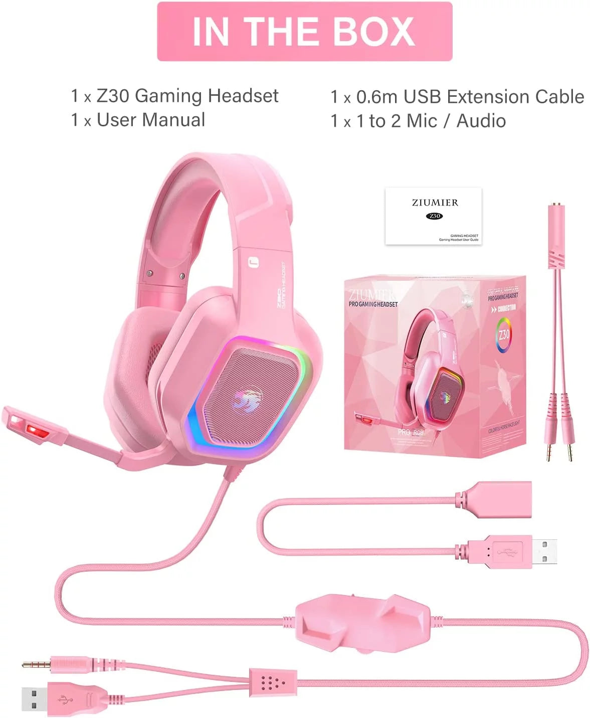 Pink Wired Over-Ear Gaming Headset with Noise Canceling Microphone X12616