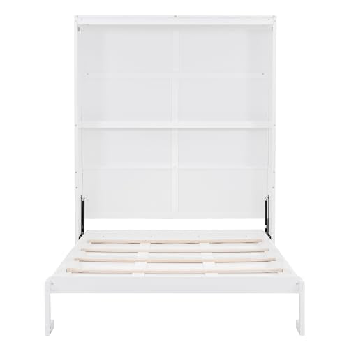 Queen Size Wood Murphy Bed with Shelves, Grey S392