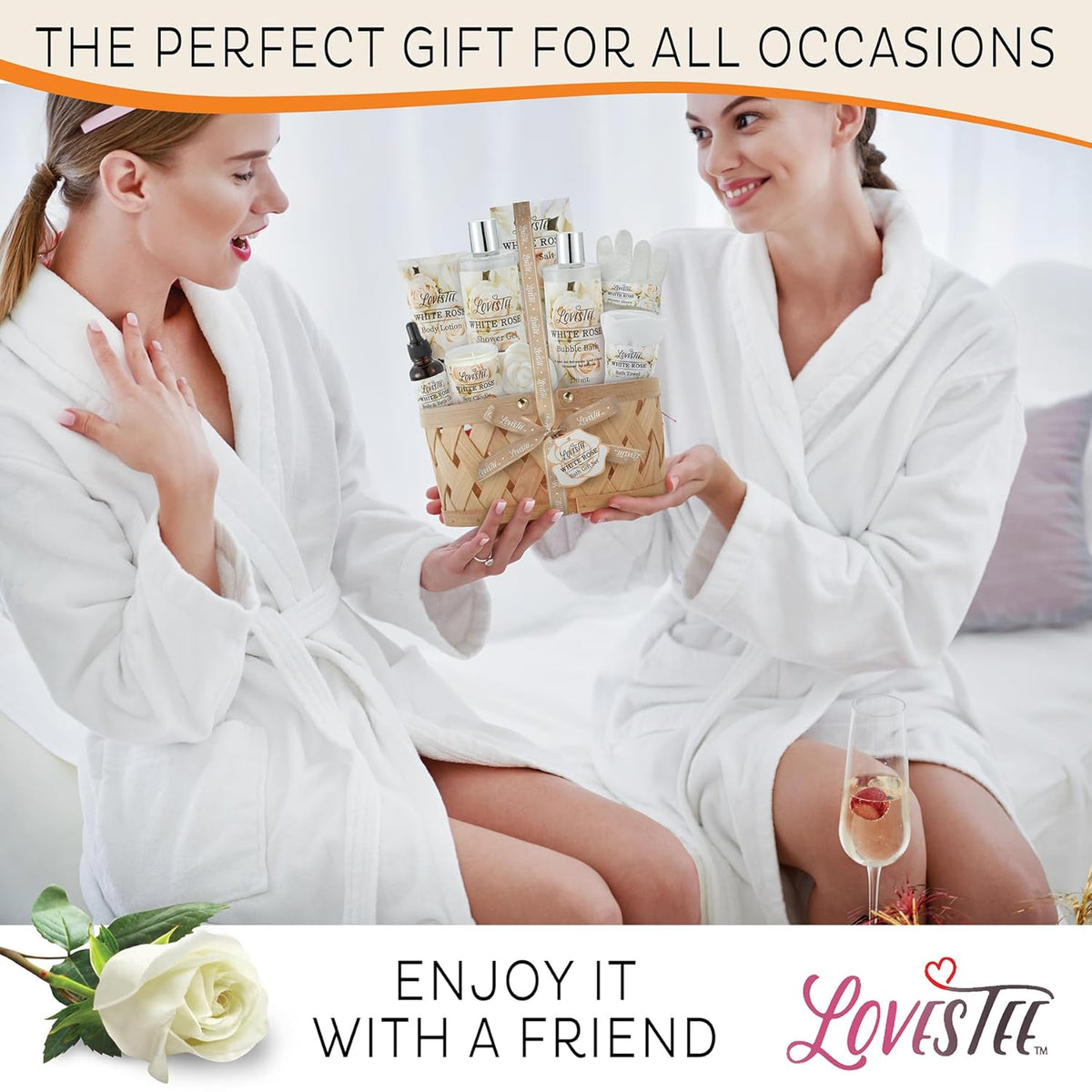 White Rose Set Body Lotion, Shower Gel, Bubble Bath, Bath Salt, Towel, Soap, Oil, Candle, Gloves Q2912