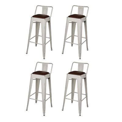 Antique Red Low Back Metal Stool with PU Leather Seat Set of 4 H6800