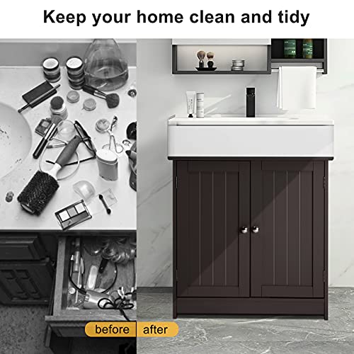 Pedestal Under Sink Storage Bathroom Vanity with 2 Doors Bathroom Cabinet 23 5/8" x 11 7/16" x 23 5/8" (Espresso) K402021