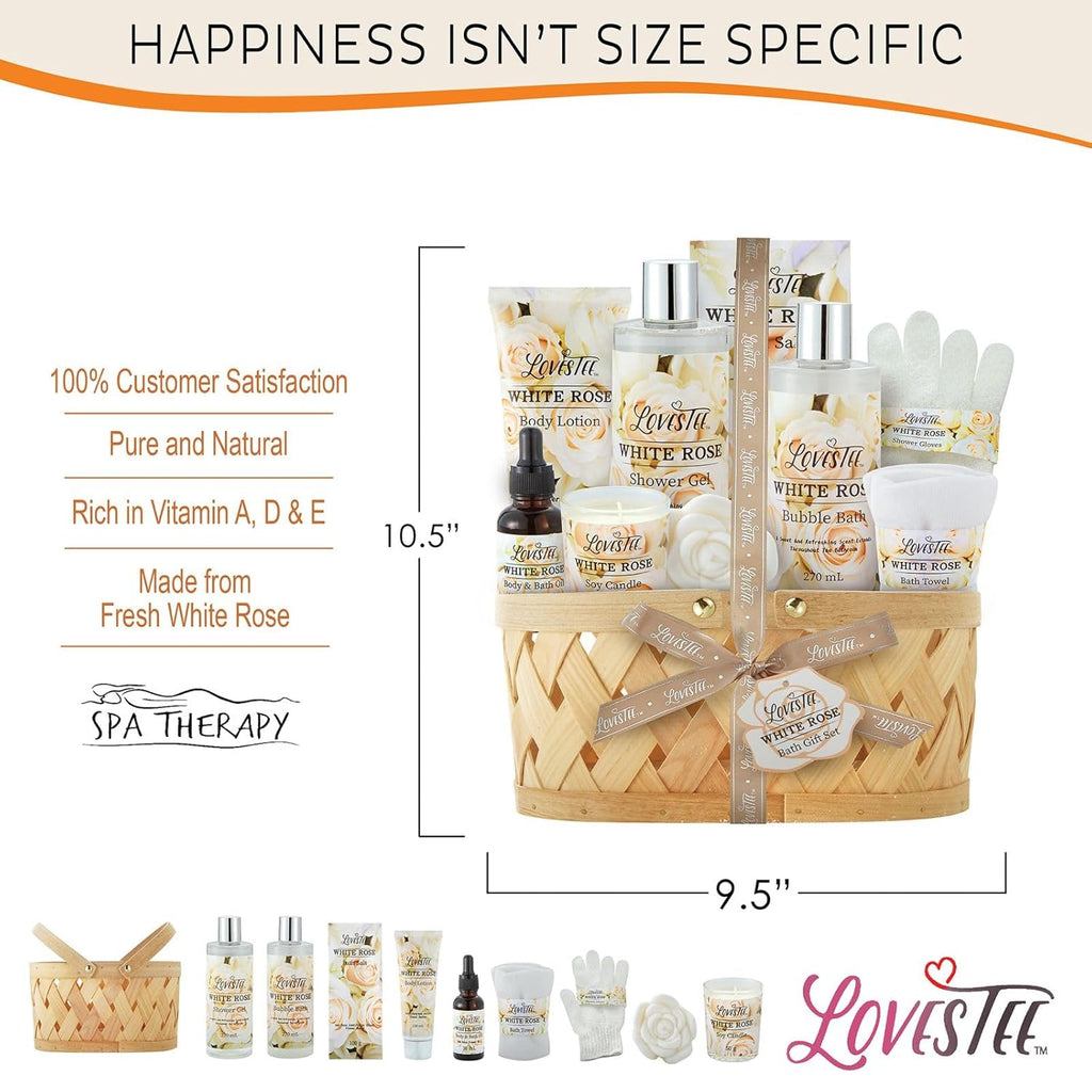 White Rose Set Body Lotion, Shower Gel, Bubble Bath, Bath Salt, Towel, Soap, Oil, Candle, Gloves Q2912