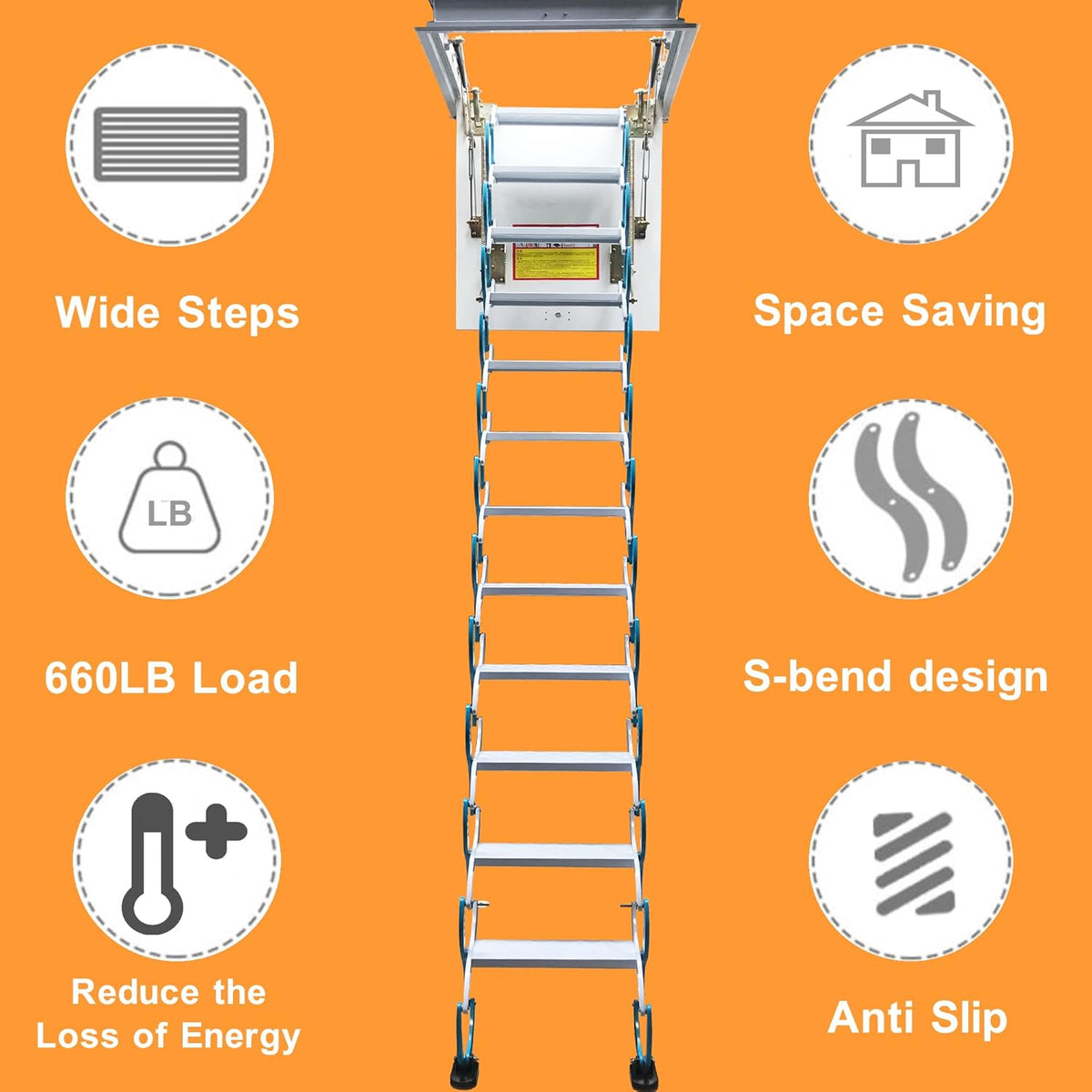 Blue Carbon Steel Folding Attic Ladder 9.8ft V568793