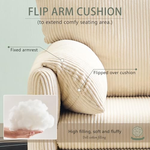 Corduroy Single Sofa Chair with Side Pocket Oversized Armchair (Beige) K108