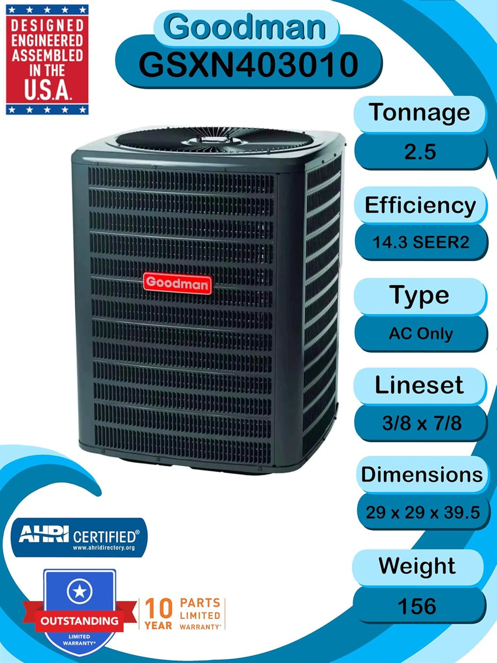 2.5 TON 14.3 SEER2 AC Unit and Evaporator Z405305