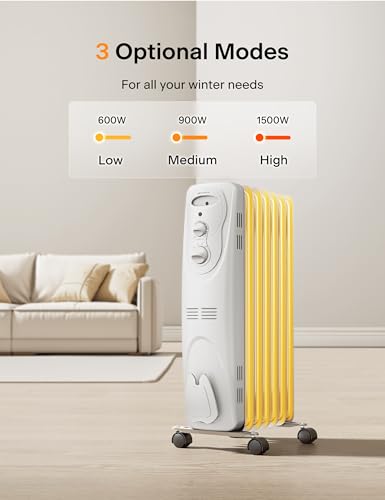 Oil Filled Radiator Heater, 1500W, 3 Heat Settings, Black K102438