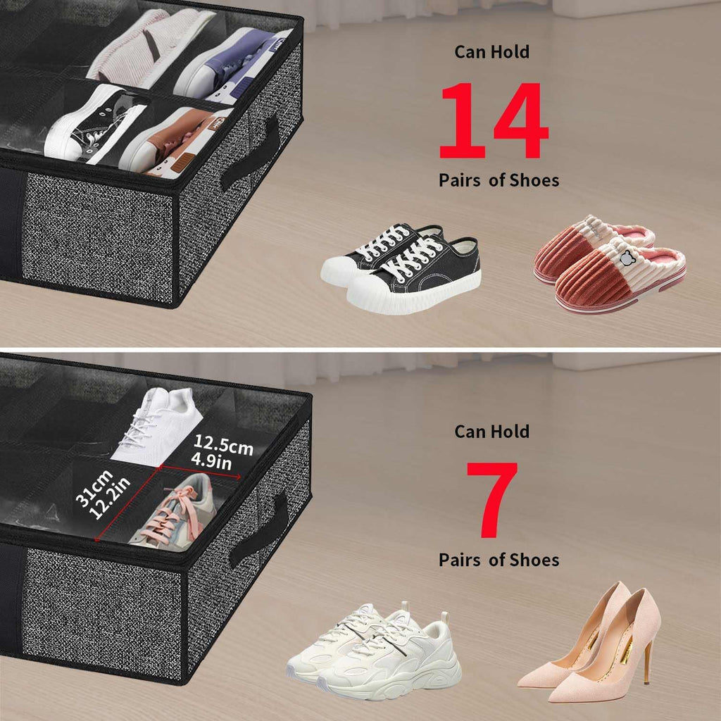 Black Foldable Underbed Shoe Storage Organizer with Clear Window X534