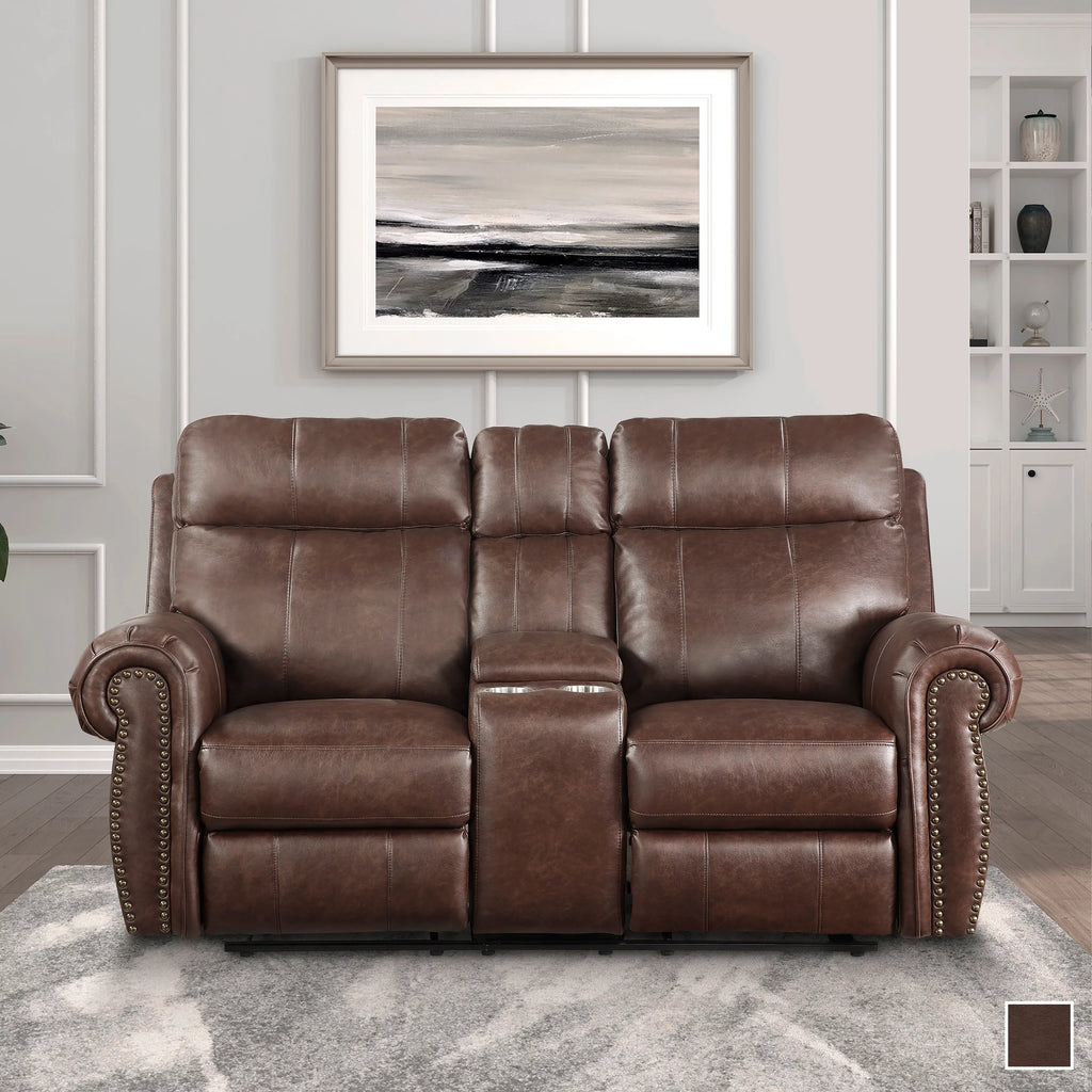 Brown Faux Leather Manual Double Reclining Loveseat Q1814