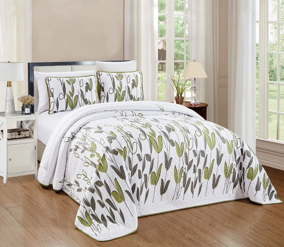 3-Piece Oversize Tropical Seashell Queen Bedspread Coverlet Set Aqua Blue Sand White R649525