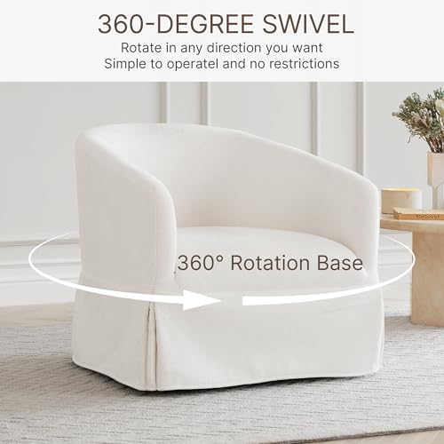 Cream White Linen Fabric Swivel Accent Chair Set of 2 O866