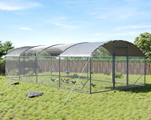 9x25.3x6.4 FT Large Walk-in Chicken Coop with Dome Roof, PE Cover & Wire Mesh H2770
