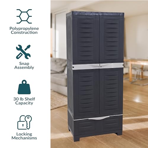 Lockable Storage Cabinet with 3 Adjustable Shelves - 57.5" H - Shadow W4540
