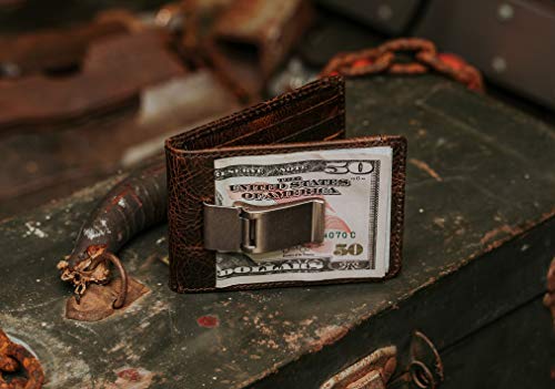 Full Grain Leather Bifold Money Clip Wallet V593240