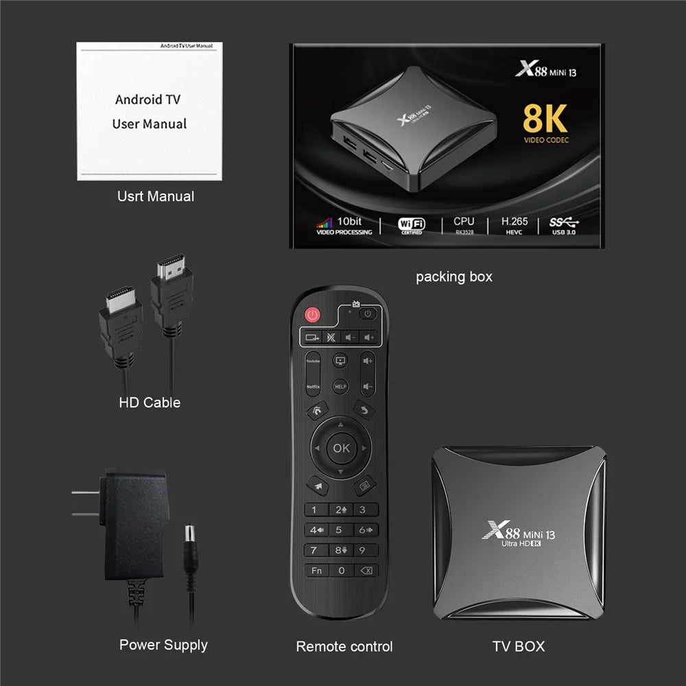 Android 13.0 TV Box 4GB RAM 64GB ROM Quad-Core 8K HDR10+ Ultra HD F48536