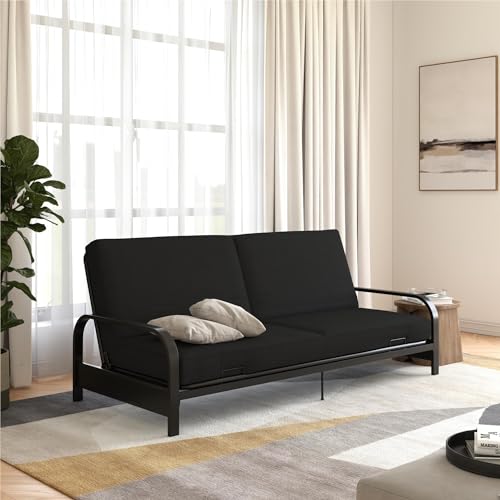 Black Metal Frame Futon Sofa with Coil Mattress W245198