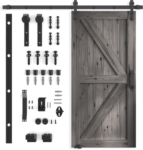 30In x 84In Sliding Barn Door with 5FT Barn Door Hardware Kit, Brown K6601