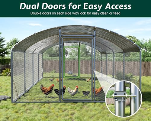 9x25.3x6.4 FT Large Walk-in Chicken Coop with Dome Roof, PE Cover & Wire Mesh H2770