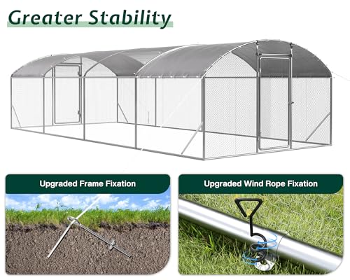 9x25.3x6.4 FT Large Walk-in Chicken Coop with Dome Roof, PE Cover & Wire Mesh H2770