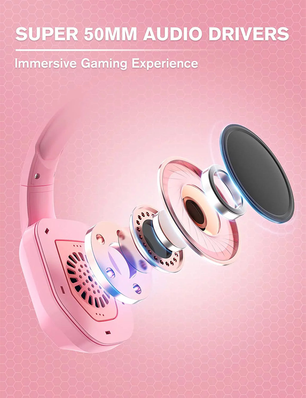 Pink Wired Over-Ear Gaming Headset with Noise Canceling Microphone X12616