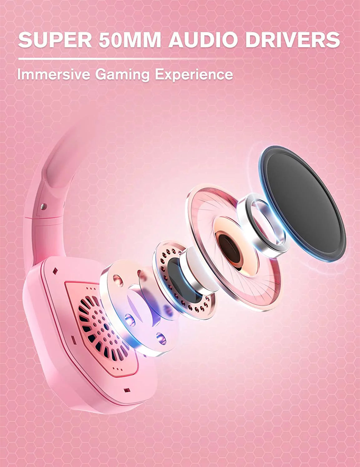 Pink Wired Over-Ear Gaming Headset with Noise Canceling Microphone X12616