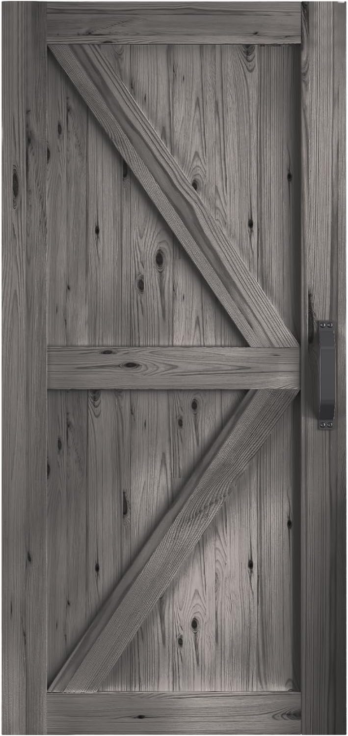 30In x 84In Sliding Barn Door with 5FT Barn Door Hardware Kit, Brown K6601