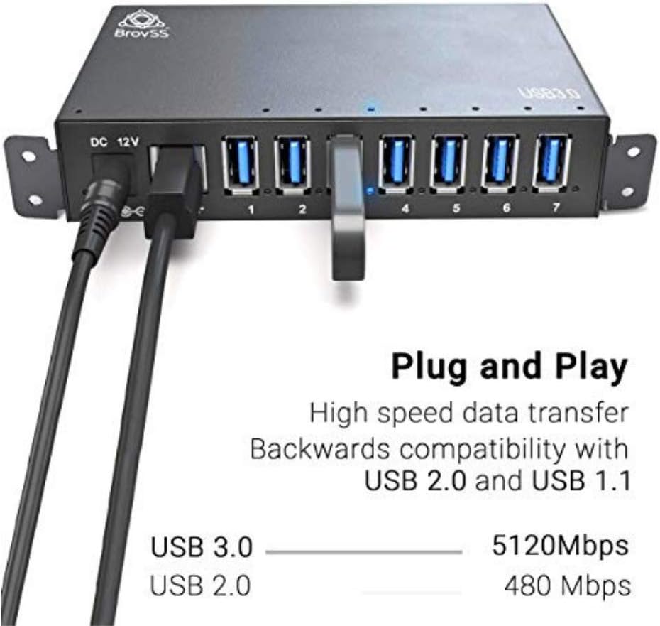 7 Port USB 3.0 Powered Hub with 12V 3A Power Adapter (Black) M722397