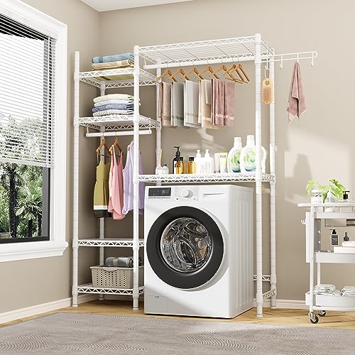 Over The Washer and Dryer Storage with 6 Shelves and 2 Hanger Rods, 47.2”W x 13.4”D x 77.4”H H89474